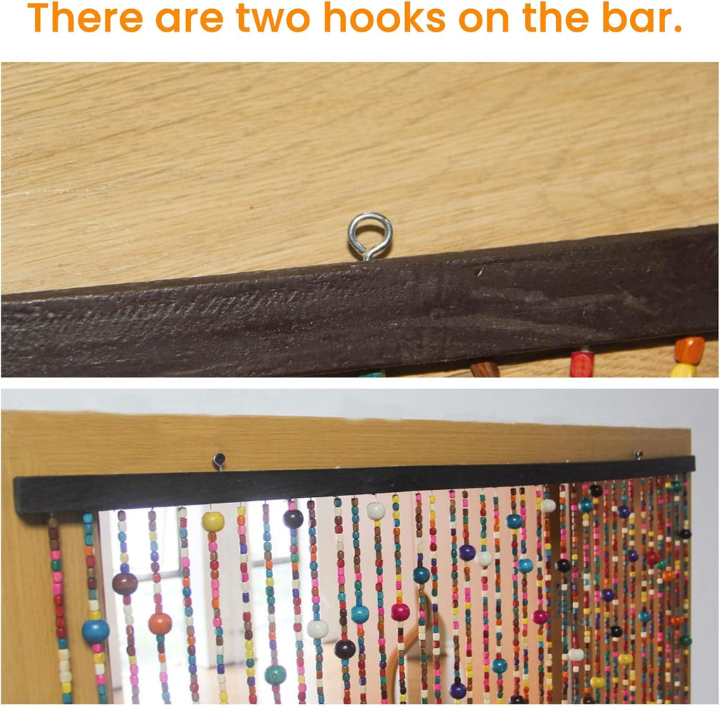 38 Strands Colorful Boho Hippie Door Beads Curtain, Hanging Wood Beaded Curtain for Doorways 36 Inches x 79 Inches (Rainbow)