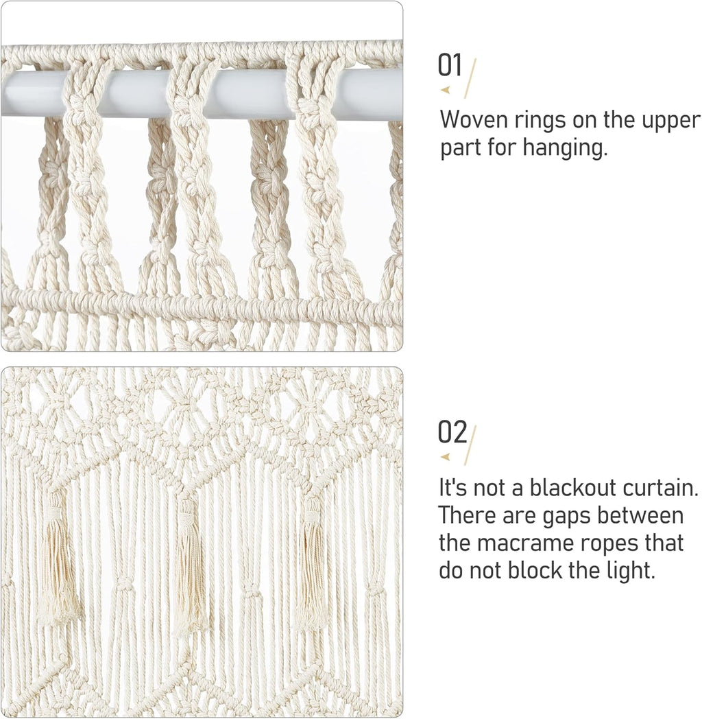 Mkono Macrame Curtain Large Boho Woven Wall Hanging Window Curtains Handmade Bohemian Decor for Window Doorway Closet Wedding Backdrop Arch Bedroom Living Room Apartment, 51''W x 70''L, Set of 2